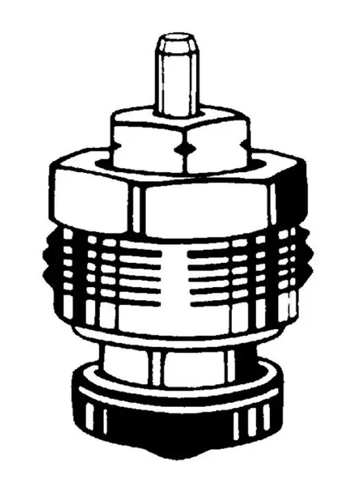Thermostat-Oberteil in Schwarz-Weiß-Darstellung, geeignet für Heizungsanlagen, zugehörig zu IMI Hydronic Engineering, mit mittigem Anschluss für die Wärmeverteilung.